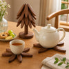 Foldable Tree Shape Wooden Trivet Set, Walnut Wood Heat Resistant Trivets for Hot Dishes, Pots, Teapots, Bowl, 4 Trivets with Storage Stand, Kitchen Hot Pot Holder for Countertop