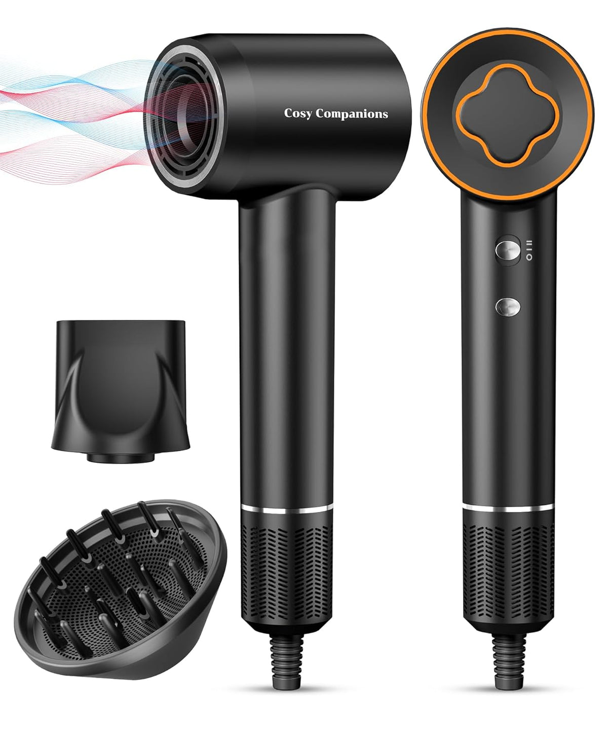 Hair Dryer 150000 RPM High-Speed Brushless Motor Negative Ionic Blow Dryer for Fast Drying, Low Noise Thermo-Control Hair-Dryer-with-Diffuser and Nozzle