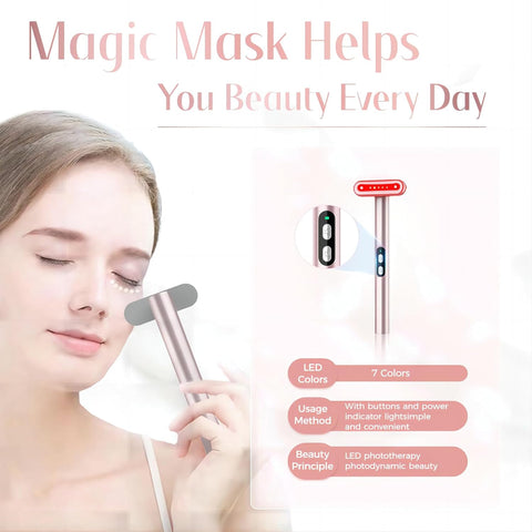 Red-Light-Therapy，Led Facial Light Therapy 7 Colors Eye Beauty Wand Face Massager Red for Skincare & Blue Rejuvenation Tool