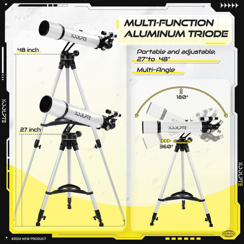 Telescope, 90mm Aperture 700mm - Vertisteel AZ Mounting Base, High Power Telescopes for Astronomy Enthusiasts, Adults & Kids, with Carrying Bag, Wireless Remote Control, Phone Adapter (Black)