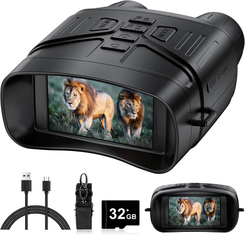 4K Night Vision Binoculars with 5000mAh Rechargeable Battery, 32GB TF, 3'' HD Screen for Camping and Security, Black