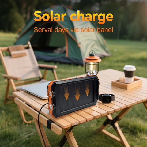 36800mAh Solar Battery Pack - Dual 5V USB Outputs, LED Flashlights & Compass, Portable Charger for Phones Camping (Orange)