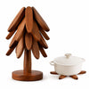 Foldable Tree Shape Wooden Trivet Set, Walnut Wood Heat Resistant Trivets for Hot Dishes, Pots, Teapots, Bowl, 4 Trivets with Storage Stand, Kitchen Hot Pot Holder for Countertop