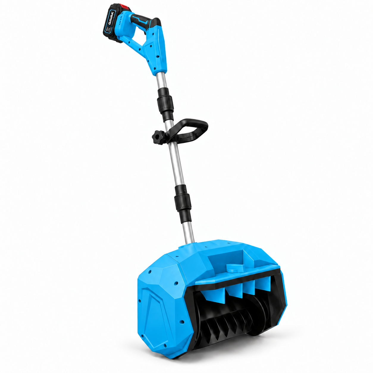 GAVAK blue cordless snow shovel on white background