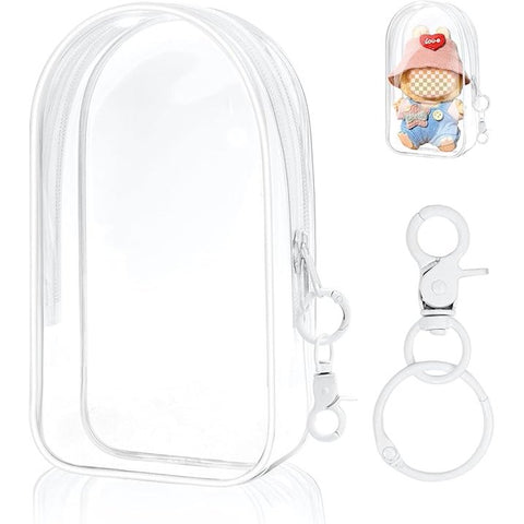 Clear Display Case for Plush Doll - Portable Storage Bag with Keychain, Water and Dust-Resistant, Protective Cover for Collectible Toys (Clear)