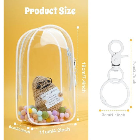 Clear Display Case for Plush Doll - Portable Storage Bag with Keychain, Water and Dust-Resistant, Protective Cover for Collectible Toys (Clear)