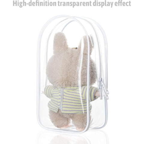 Clear Display Case for Plush Doll - Portable Storage Bag with Keychain, Water and Dust-Resistant, Protective Cover for Collectible Toys (Clear)