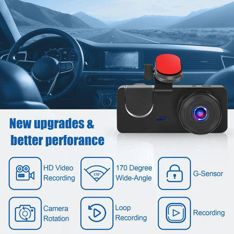 3 Channel Dash Cam, 4K+1080P Front/Rear/Inside Triple Car Camera with 32GB Card, Built-in G-Sensor & 2’’ IPS Display for Vehicles
